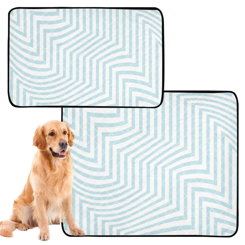 Reusable Pee Pads for Large Dogs, Extra-Large, Washable, Non-Slip, for Car and Airplane, 61 x 91.4 cm + 91.4 x 106.7 cm, Blue and White, 2-Pack