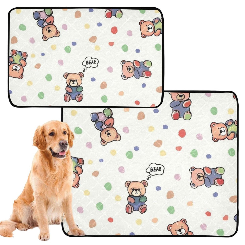 Washable Dog Urine Pads, Extra Large, Reusable, Non-Slip, for Travel, 61 x 91.4 cm + 91.4 x 106.7 cm, Brown, Cute Polka Dot, 2 Pack
