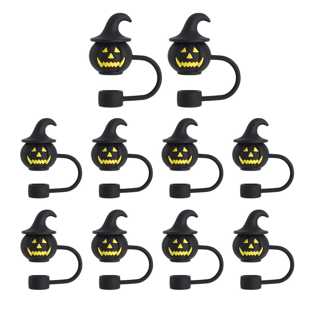 Pumpkin Straw Toppers, Halloween 3D Cartoon Straw Attachments