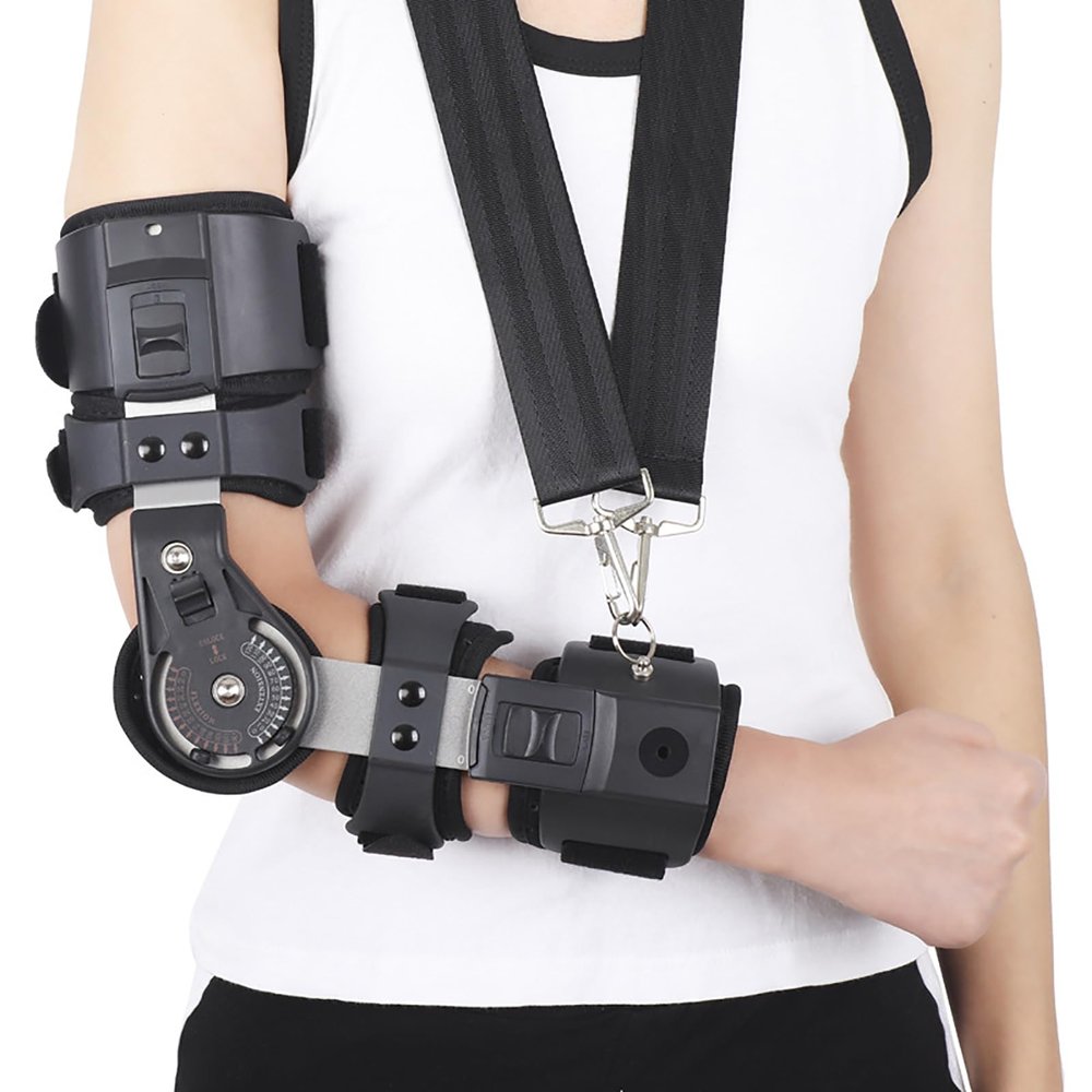 FXNFXLA Adjustable Elbow Immobilizer Brace with Breathable Liner and ROM Hinge