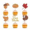 Totelux Glitter Thanksgiving Cupcake Toppers, Pumpkin, Maple Leaf & Turkey, Orange, Brown & Gold, 12 Pieces view 1