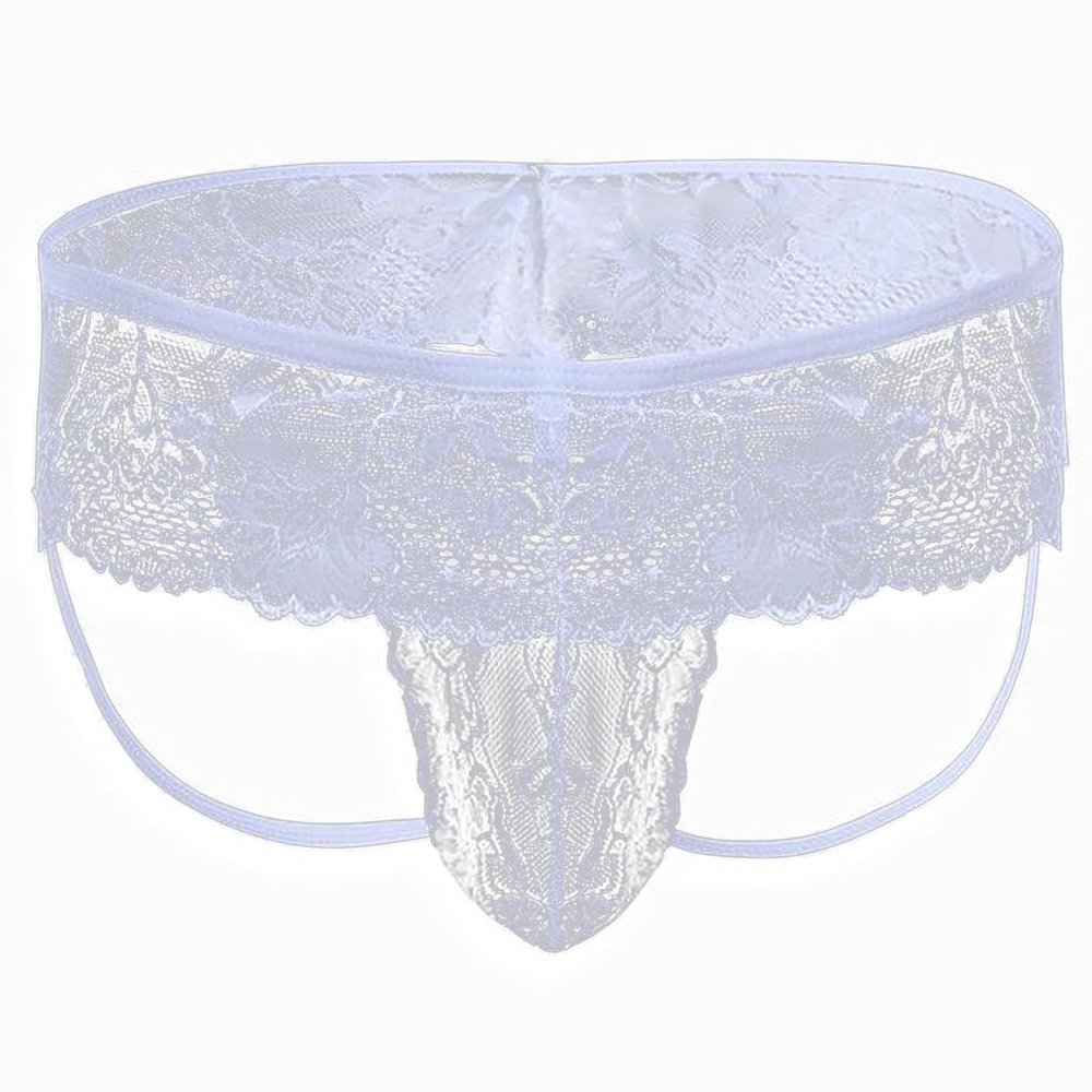 Men's Thong, Transparent Brief Jockstrap, White, L