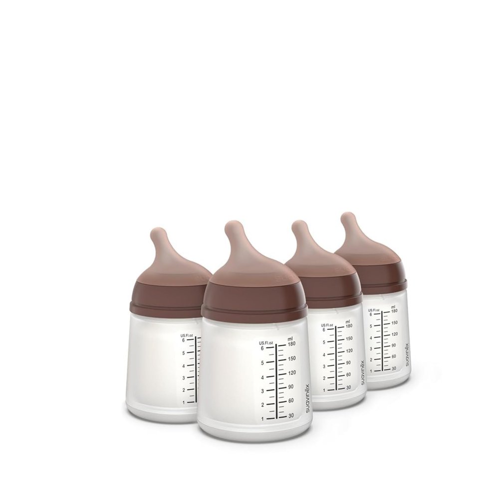 Suavinex Zero Zero Anti-Colic Baby Bottles, 4-Pack, Adaptive-Flow Silicone Nipple, 180 ml, Deep