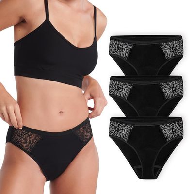 Siegmund Care Women's Lace Brief, Washable and Reusable, Up to 60 ml Absorbency, Black, XL