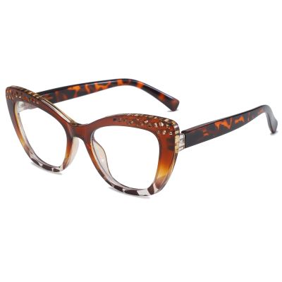 LJCZKA Cat-Eye Blue Light Blocking Glasses for Women, Non-Prescription, Brown Leopard