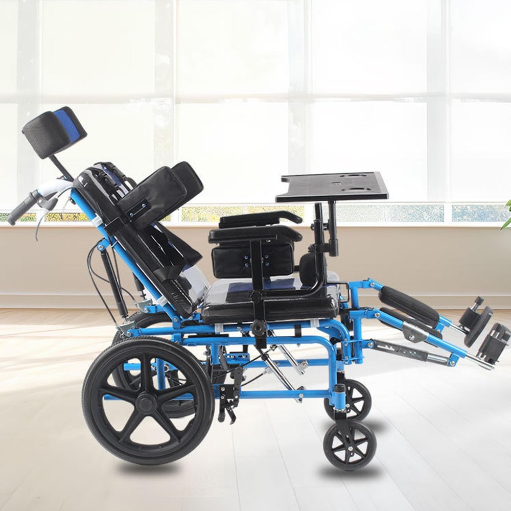 FGQCBBYC Folding Wheelchair, 38.9 cm Seat Width, with All Accessories, Lightweight Portable Adult Wheelchair, Solid Tires, Sport Wheelchair (Blue)