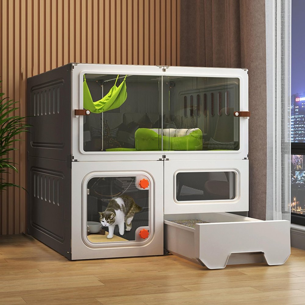 Cat Cage with Litter Box - Sliding Door Design
