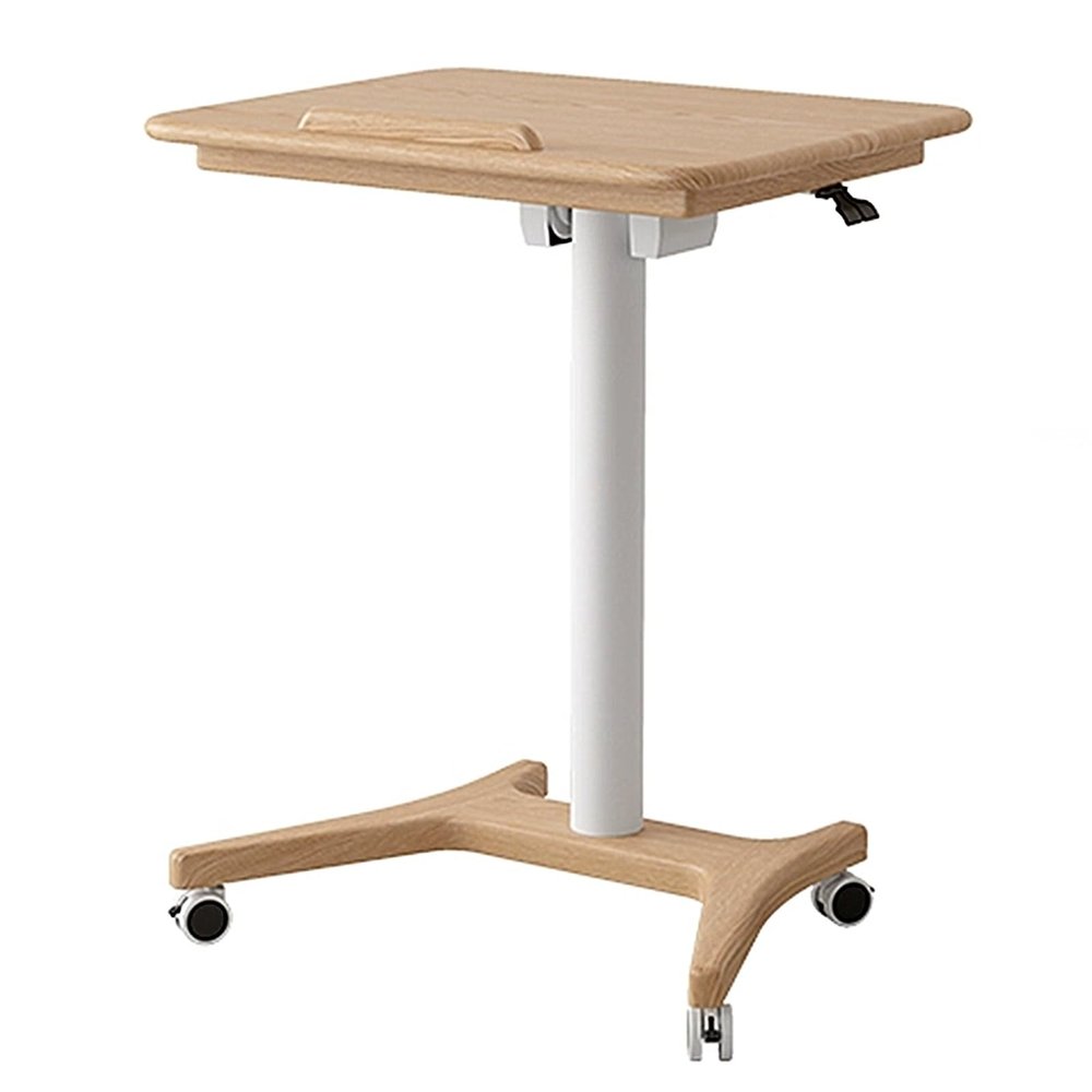 Height-Adjustable Rolling Side Table, Solid Wood Bedside Table with Folding Top, Brown, 50 x 60 x 78.5 cm