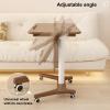 Height-Adjustable Rolling Side Table, Solid Wood Bedside Table with Folding Top, Brown, 50 x 60 x 78.5 cm view 3