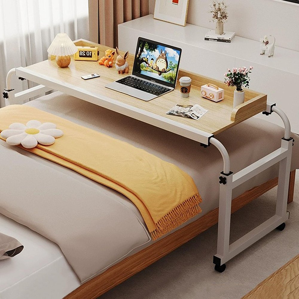 Adjustable Overbed Desk, 115–210 cm, 4 Wheels, Height-Adjustable 65–95 cm