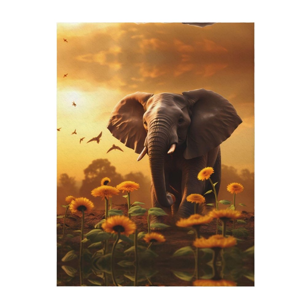 YYHWHJDE Super Soft Elephant and Sunflower Blanket, 101.6 x 76.2 cm