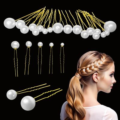 Trimming Shop 18-Piece Mixed-Size Pearl Hair Pins with Gold-Tone Pins