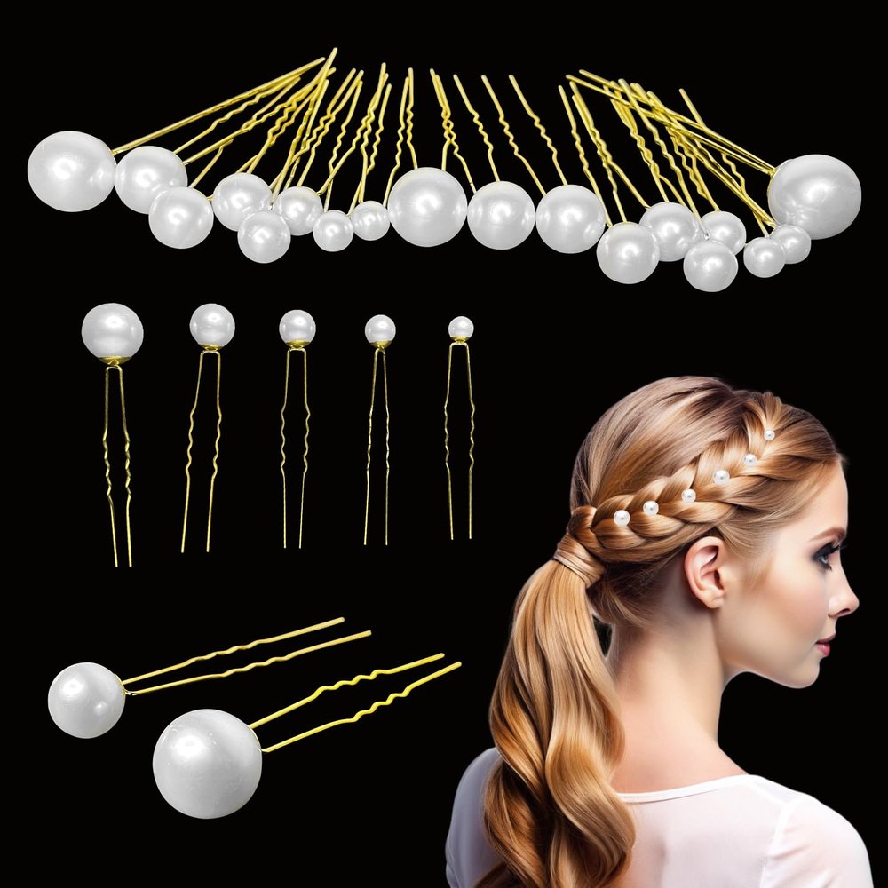 Trimming Shop 18-Piece Mixed-Size Pearl Hair Pins with Gold-Tone Pins