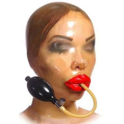 ZWBHSH Transparent BDSM Latex Full-Face Asphyxiation Mask with Inflatable Valve Gag