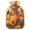 Hot Water Bottle with Cute Birds and Sunflowers, Soft Cover and Bed Warmer, Menstrual Cramp Relief, 2 L view 1