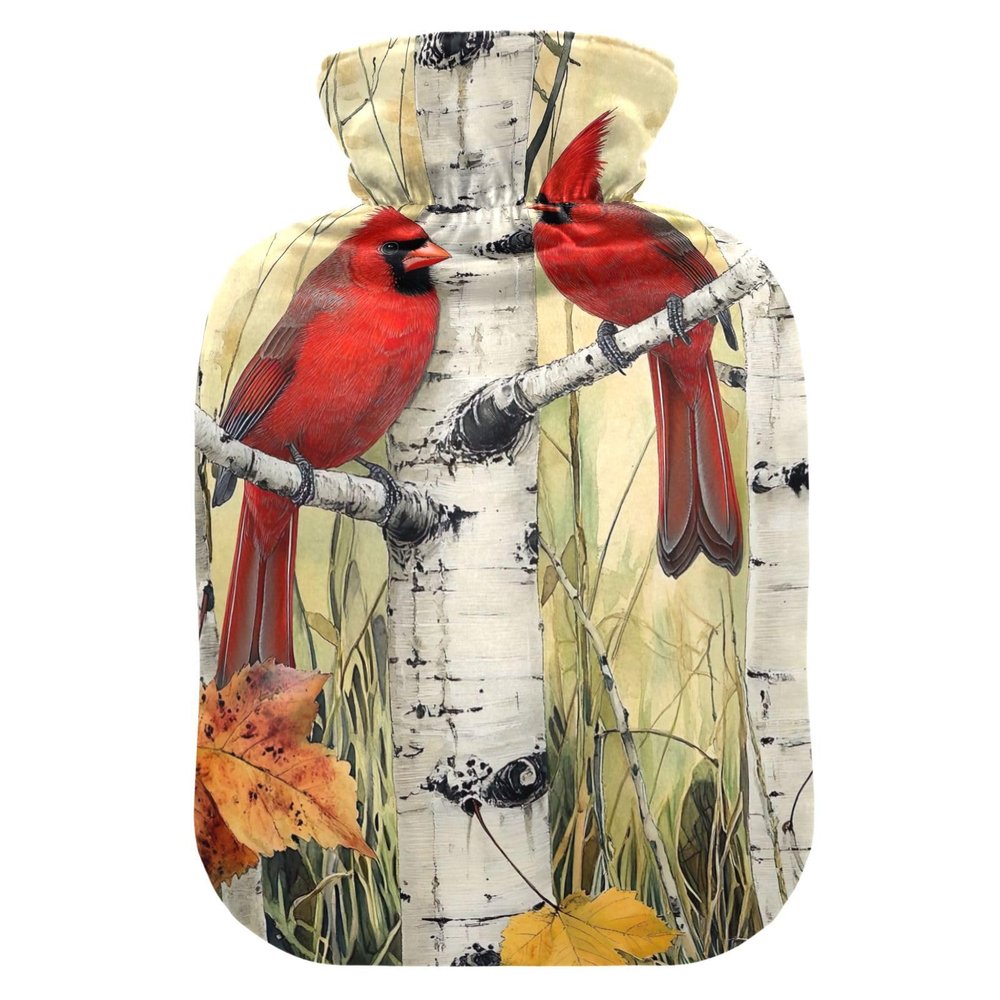Hot Water Bottle with Birds on Birch Branches, 1 L