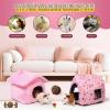 ONEJU Guinea Pig House with Detachable Plush Roof, Pink view 4