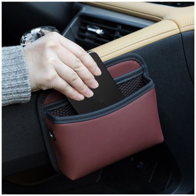 Car Seat Side Storage Bag for Jaguar F-Pace 2016–2020, PU Leather, A-RED