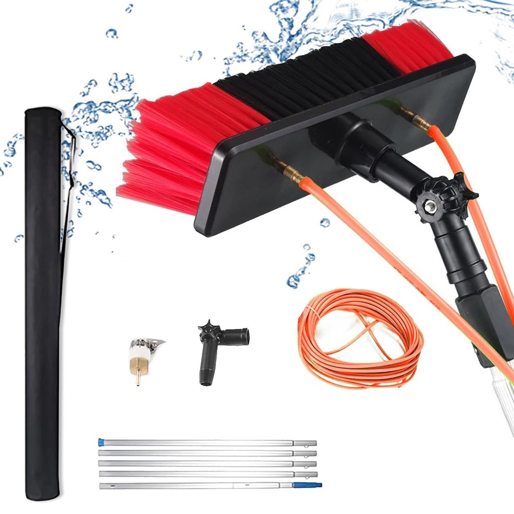 9 m Solar Panel Cleaning Brush and Pole, Water-Fed Telescopic Window Cleaning Tool with 30 cm Brush Head