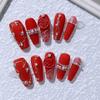 Handmade Nail Art, New Year's Design, Armor-Inspired, Fortune Red, Removable Artificial Nails (S) view 2
