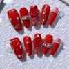 Handmade Nail Art, New Year's Design, Armor-Inspired, Fortune Red, Removable Artificial Nails (S) view 3