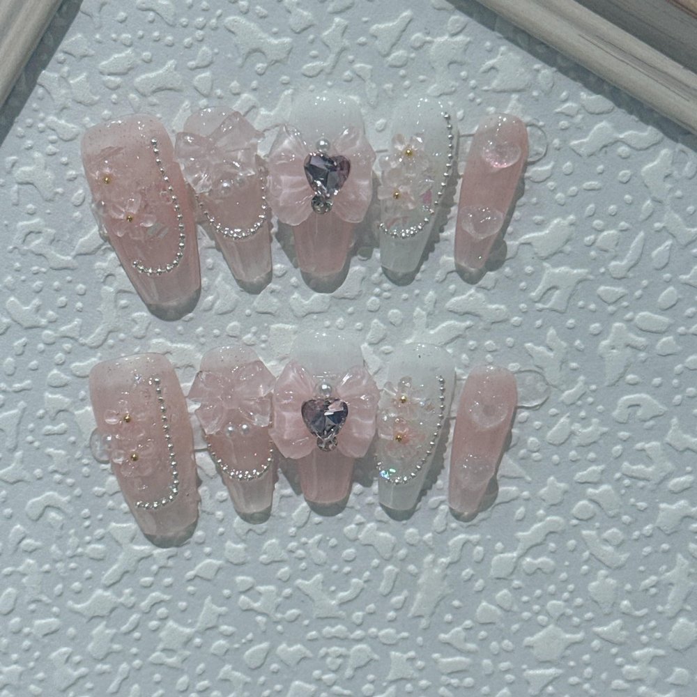 Fake Nail Art Patches, Butterfly Knot Fairy Design, Removable Fake Nails (L)