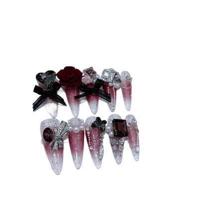 European & American Wine-Red Heavy-Industry Full-Drill Armor Press-On Nails (S)