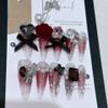 European & American Wine-Red Heavy-Industry Full-Drill Armor Press-On Nails (S) view 2