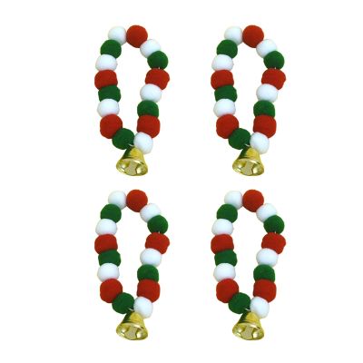 jojobasec Soft Adjustable Cat Collars with Colorful Pom-Poms and Bells, 4-Piece Set, Large, Plush