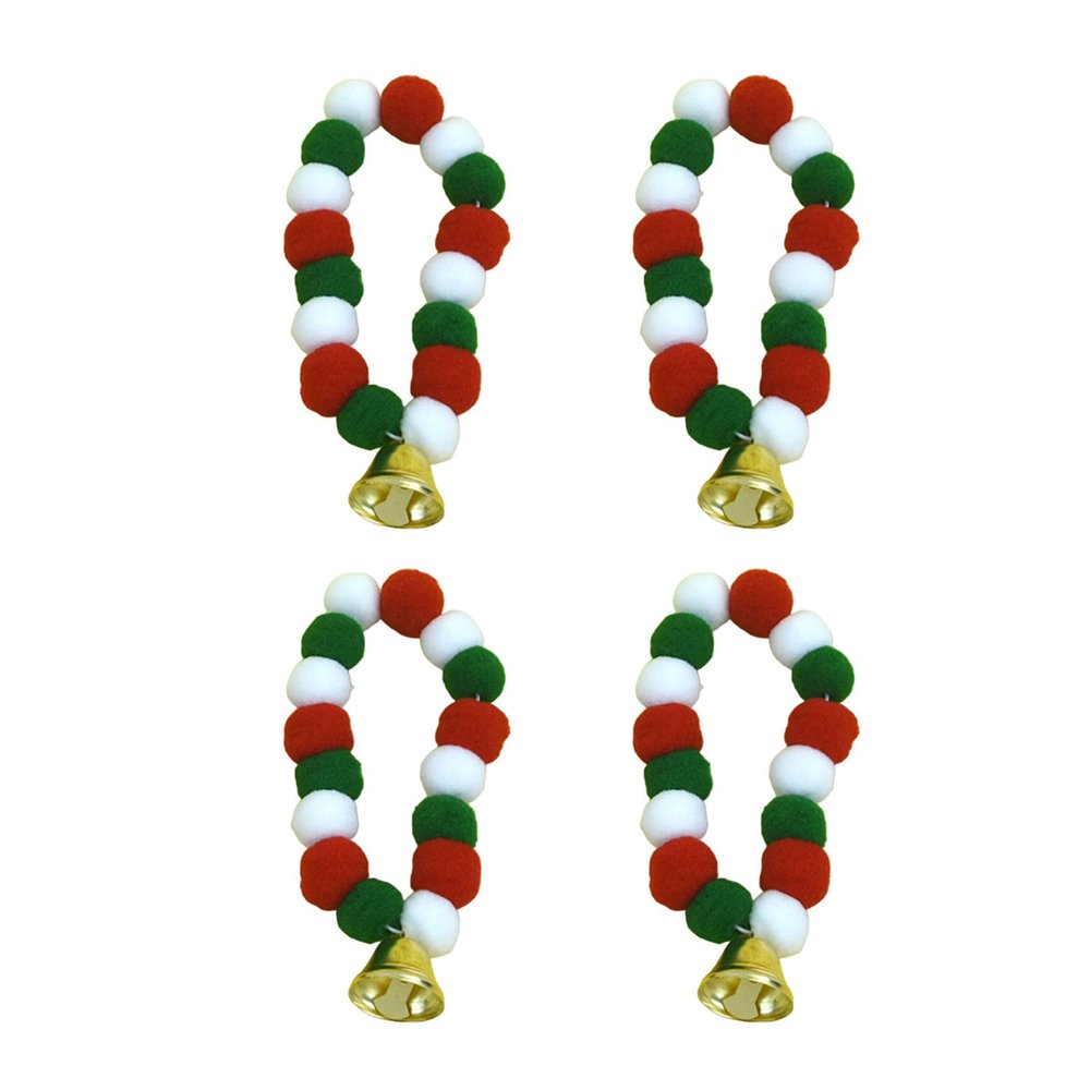 jojobasec Soft Adjustable Cat Collars with Colorful Pom-Poms and Bells, 4-Piece Set, Large, Plush