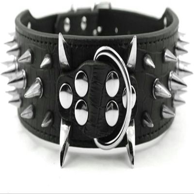 JKDSAO Studded Leather Dog Collar for Large Dogs, Camouflage, Black, S–M
