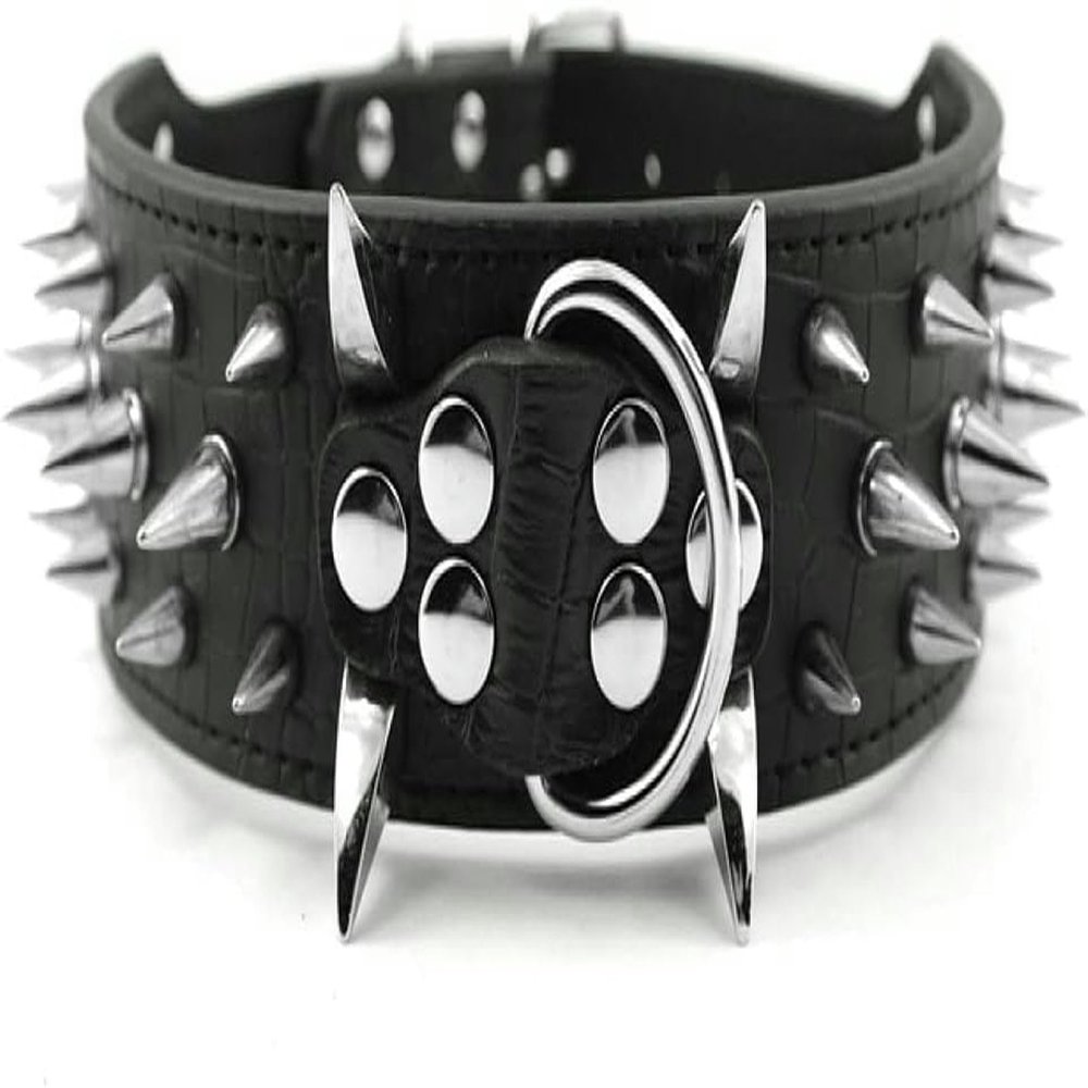 JKDSAO Studded Leather Dog Collar for Large Dogs, Camouflage, Black, S–M
