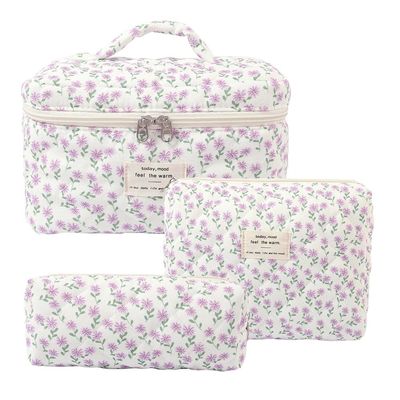 Women's Travel Makeup Bags, 3-Piece Cotton Toiletry Bag Set