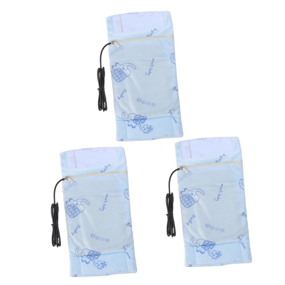 Toyvian 3-Piece USB Portable Milk Warmer Bag with Insulation and Thermostat, Blue