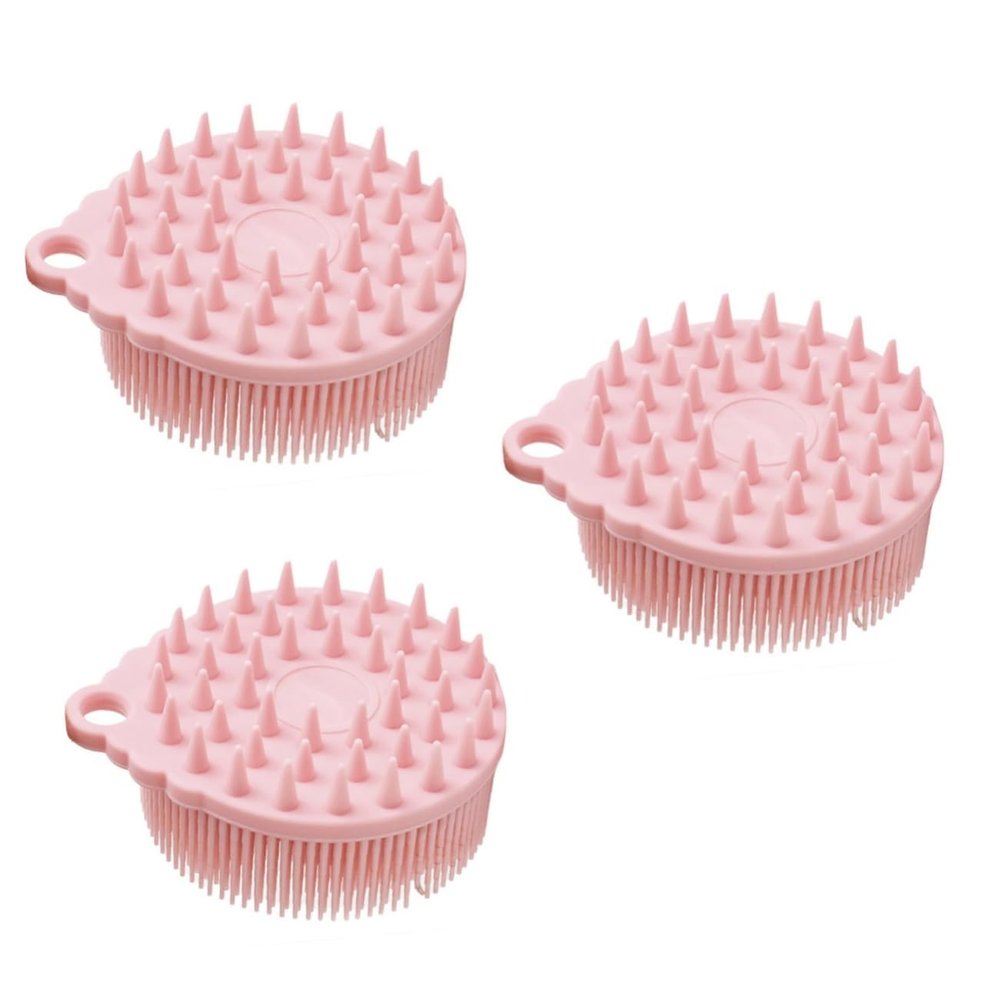 FOMIYES 3-Piece Silicone Scalp and Body Scrub Brush Set, Pink