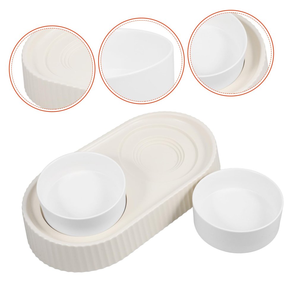 Kisangel Elevated Cat Bowl, Angled, Flat and Wide, Ceramic and PP, Easy to Clean