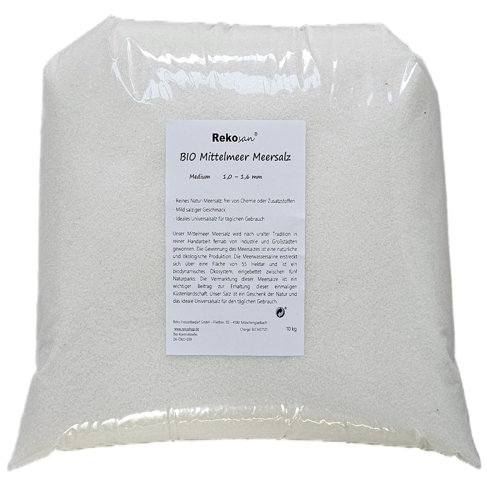 Rekosan Organic Mediterranean Sea Salt 10 kg, Medium, 1.0–1.6 mm
