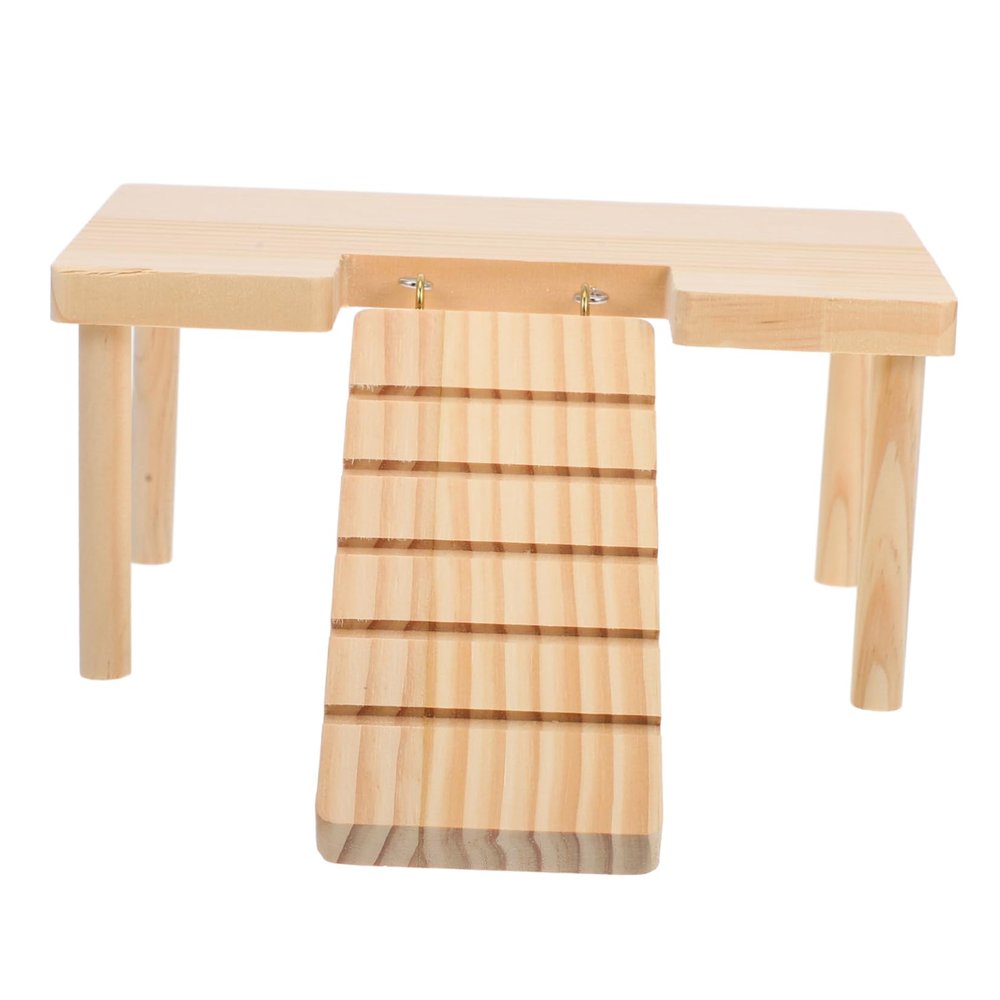 INOOMP Small Hamster Platform with Ramp and Ladder, Wood, Two Levels