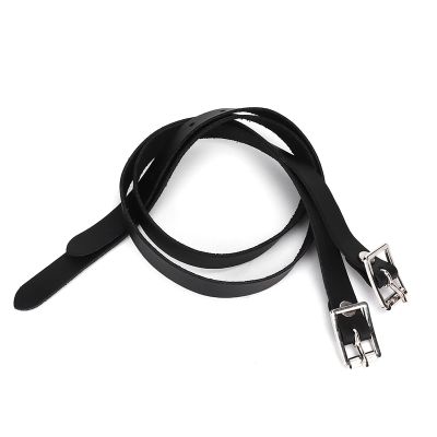 OVAQUIXI Spur Straps, Leather, 50 cm, 1 Pair, with Stainless Steel Buckle, Black