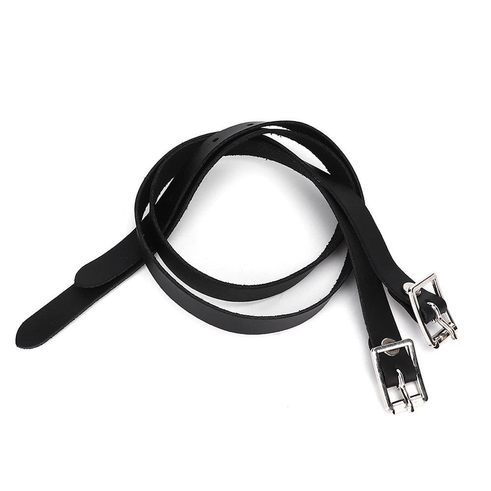 OVAQUIXI Spur Straps, Leather, 50 cm, 1 Pair, with Stainless Steel Buckle, Black