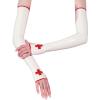 GAYLOP White and Red Sexy Long Latex Gloves with Cross Trim, Fingerless Gauntlets, Winter Mitts for Women, Translucent Black with Red, XS view 1