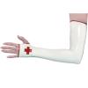 GAYLOP White and Red Sexy Long Latex Gloves with Cross Trim, Fingerless Gauntlets, Winter Mitts for Women, Translucent Black with Red, XS view 3