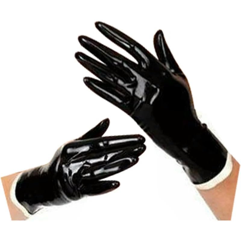 GAYLOP Black and White Trim on Top, Sexy Short Latex Gloves, Rubber Fisting Gloves — Black with Blue, M