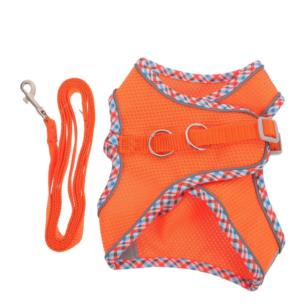 Orange Adjustable Reflective Dog Vest with Leash, 1 Set