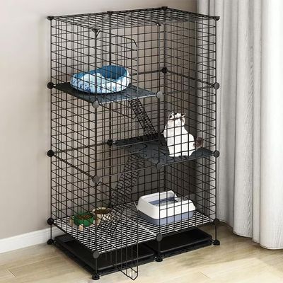 ZXFDMSWJ DIY Metal Cat Cage with Hammock and Climbing Ladder, Foldable and Portable, for Indoor and Outdoor Use