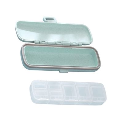 Portable 7-Day Pill Organizer, Green, Wheat Straw Travel Medication Dispenser