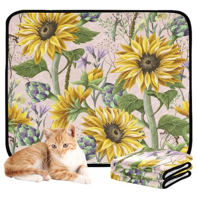 Water-Absorbent Dog Bowl Mat and Washable Pee Pads, 2-Pack, Sunflowers, Artichokes and Wildflowers