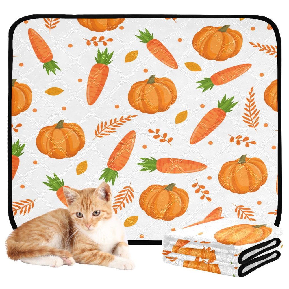 Washable Dog Crate Mats, Non-Slip, 61 x 91.4 cm + 91.4 x 106.7 cm, Orange Carrots and Fall Leaves, 2-Pack