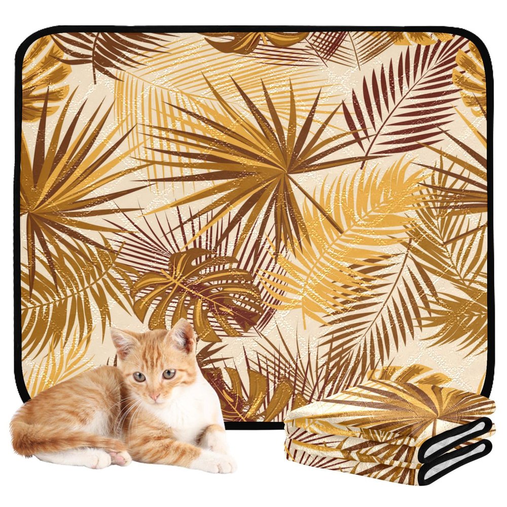 Washable Non-Slip Dog Training Pads for Cars, 20 x 24 in, Gold Tropical Botanical Leaf, 3-Pack
