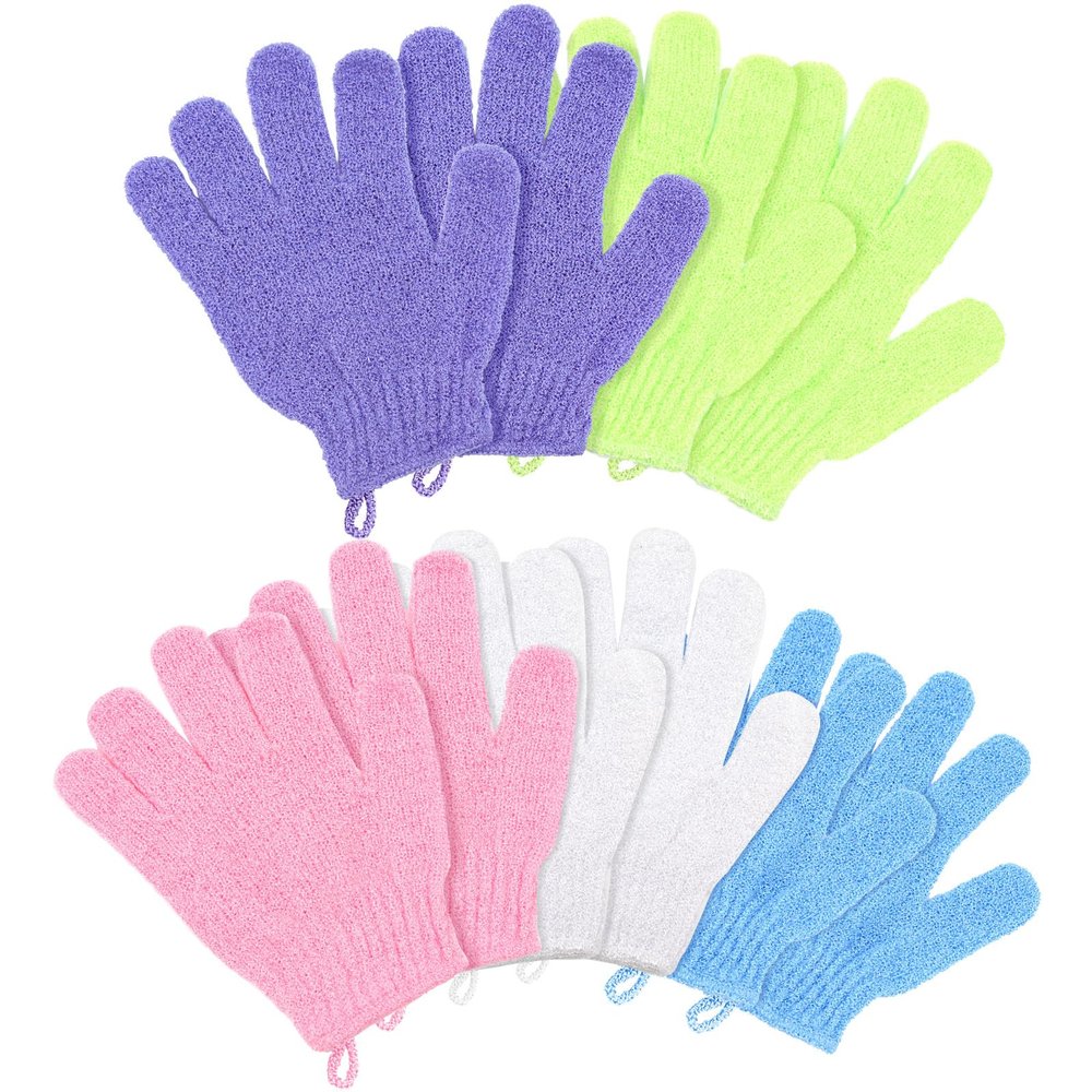 Bamboo Exfoliating Shower Gloves with Hanging Loop, 5 Colors